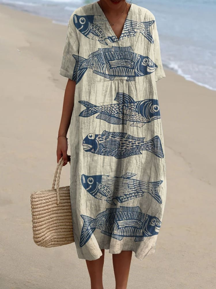 Mia | Fish Linen Dress