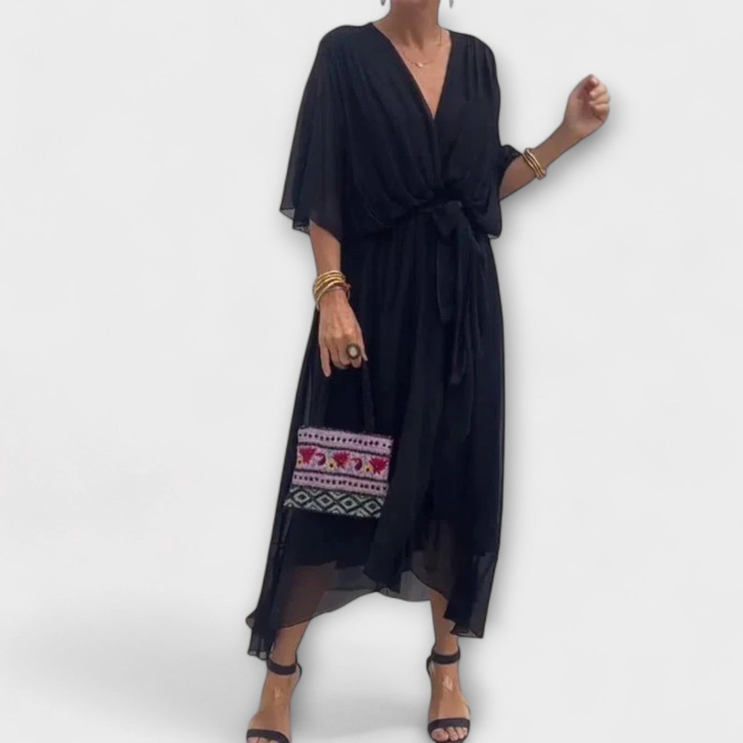 Chiffon Dress with V-Neck