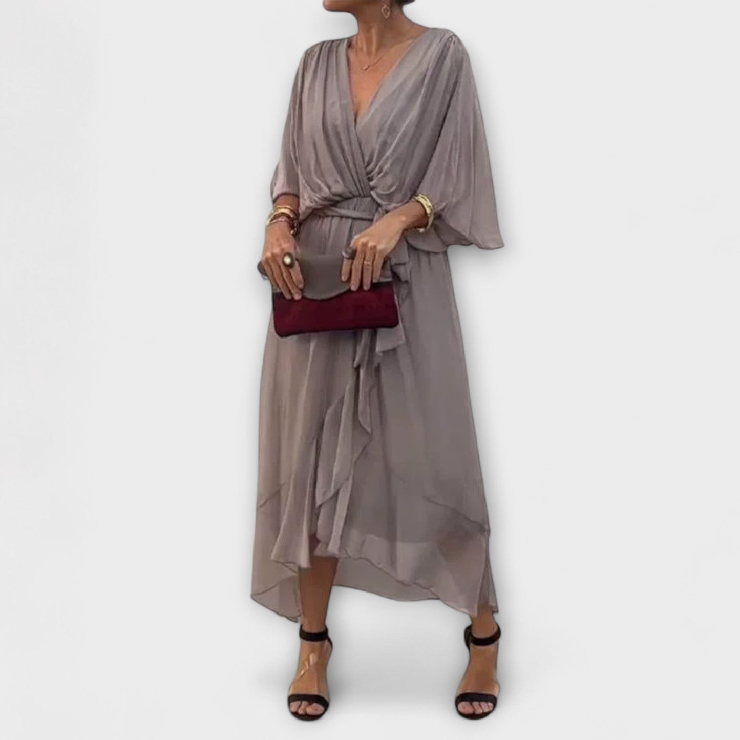 Chiffon Dress with V-Neck